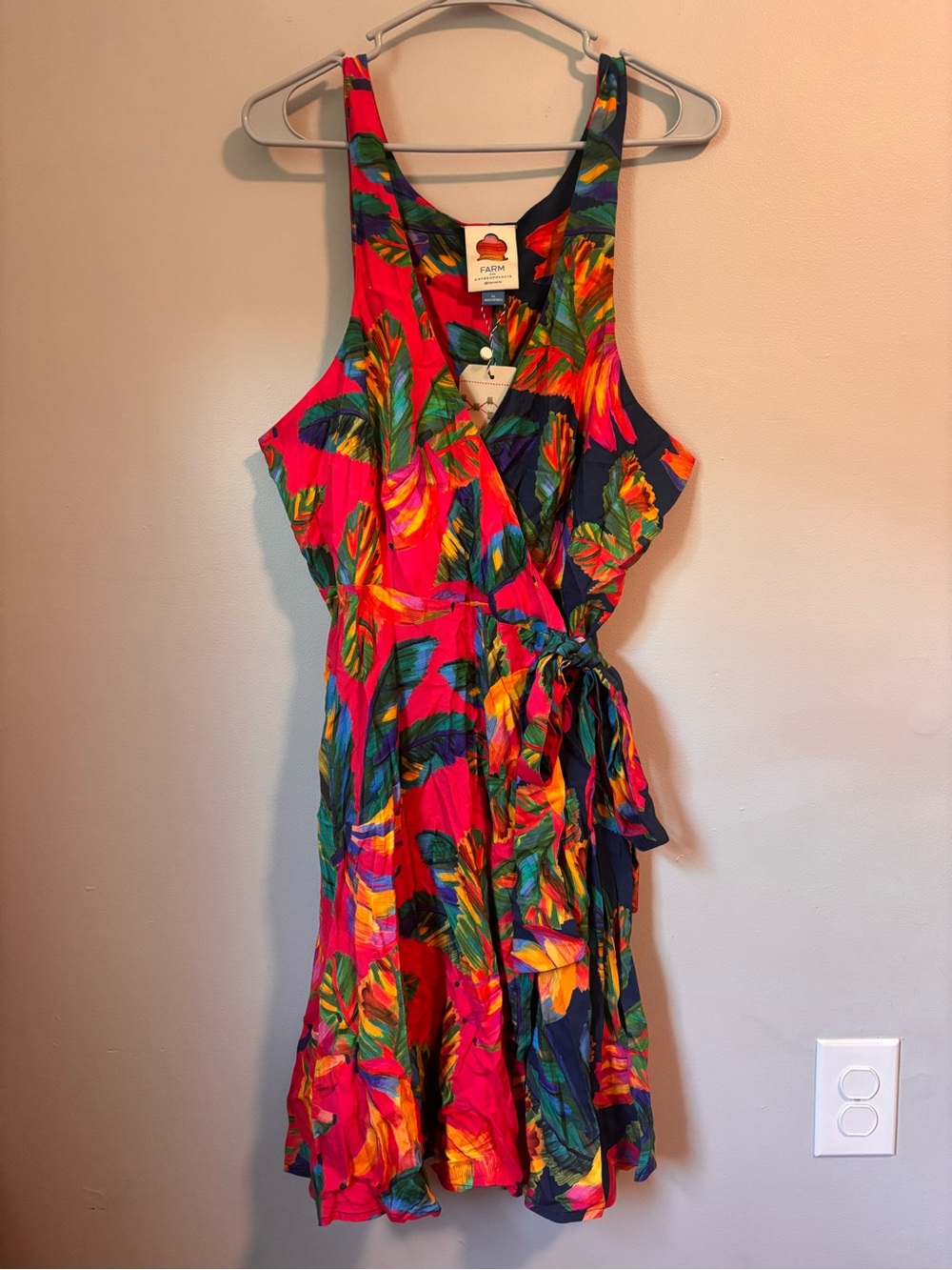 Farm Rio Cover Up Wrap Dress in Pink and Blue - Picture 3 of 10